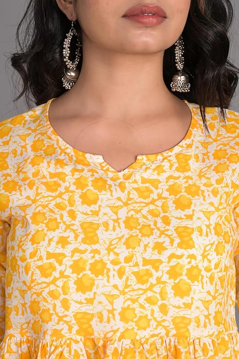 Women's Printed Anarkali Top Tunic Short Kurti Pink